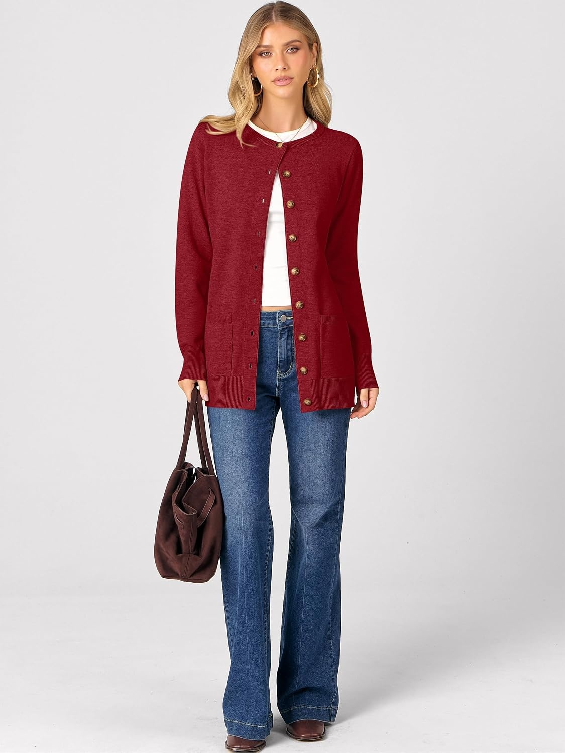 image:imageANRABESS Cardigan Sweater for Women Button Up 2026 Fall OutfitsRed