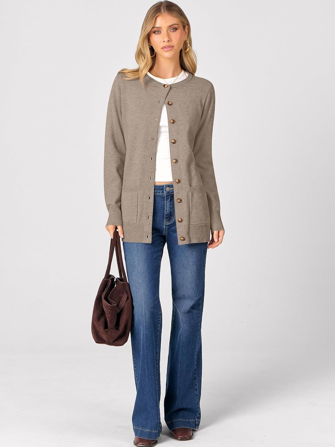 image:imageANRABESS Cardigan Sweater for Women Button Up 2026 Fall OutfitsTan