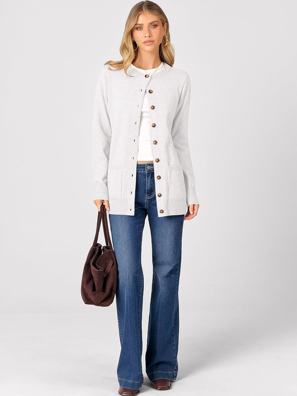 image:imageANRABESS Cardigan Sweater for Women Button Up 2026 Fall OutfitsWhite
