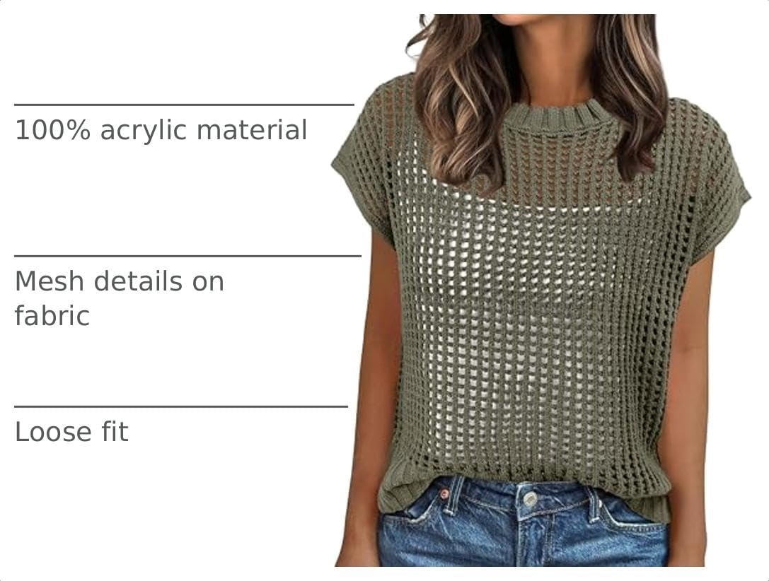image:imageANRABESS Short Sleeve Sweater for Women Summer Crochet Knit TopsLight Green