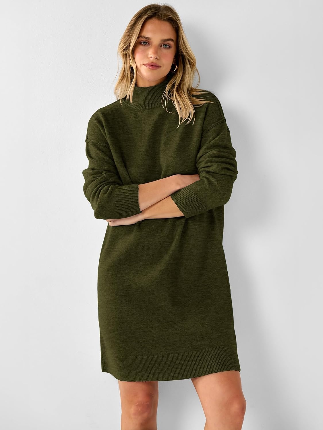 image:imageANRABESS Sweater Dress for Women Fall Oversized Mock Neck Long Sleeve DressArmy Green