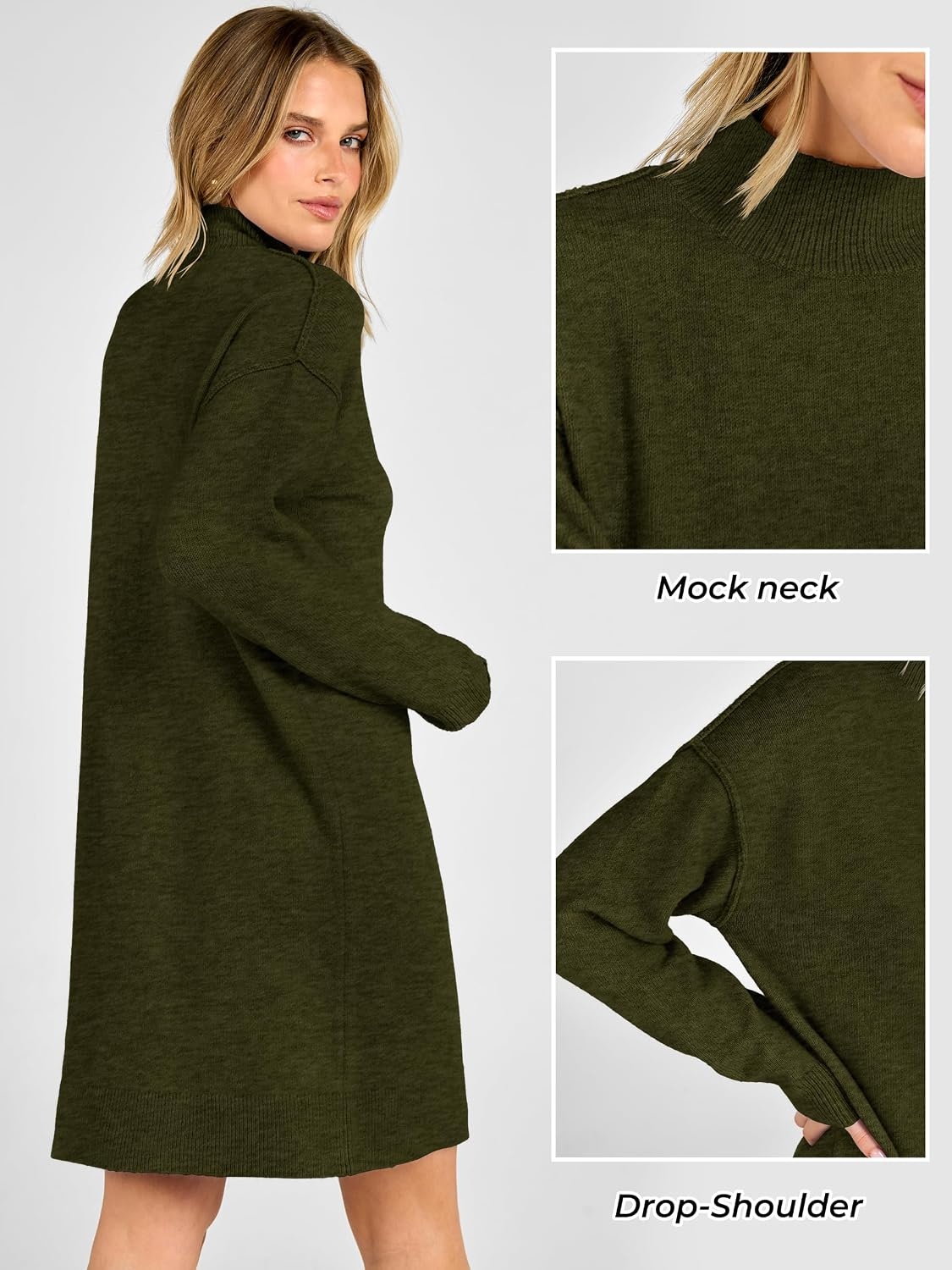 image:imageANRABESS Sweater Dress for Women Fall Oversized Mock Neck Long Sleeve DressArmy Green