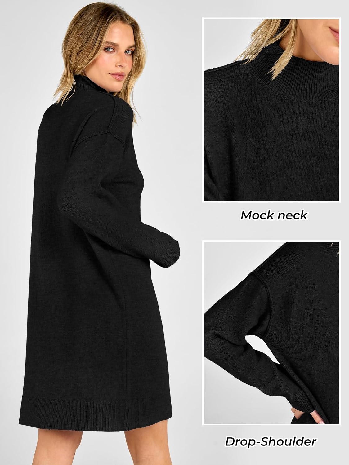 image:imageANRABESS Sweater Dress for Women Fall Oversized Mock Neck Long Sleeve DressBlack