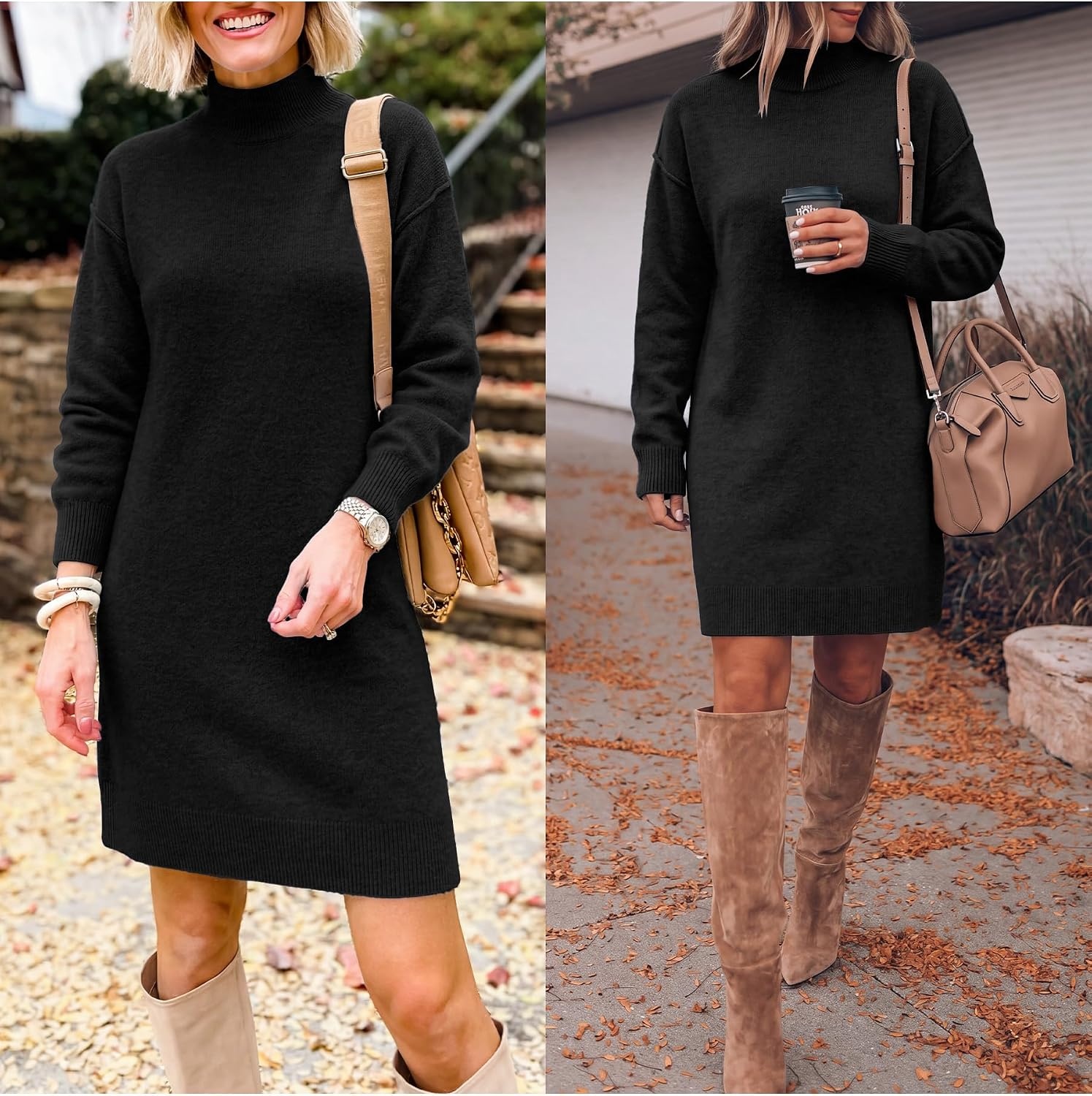 image:imageANRABESS Sweater Dress for Women Fall Oversized Mock Neck Long Sleeve DressBlack