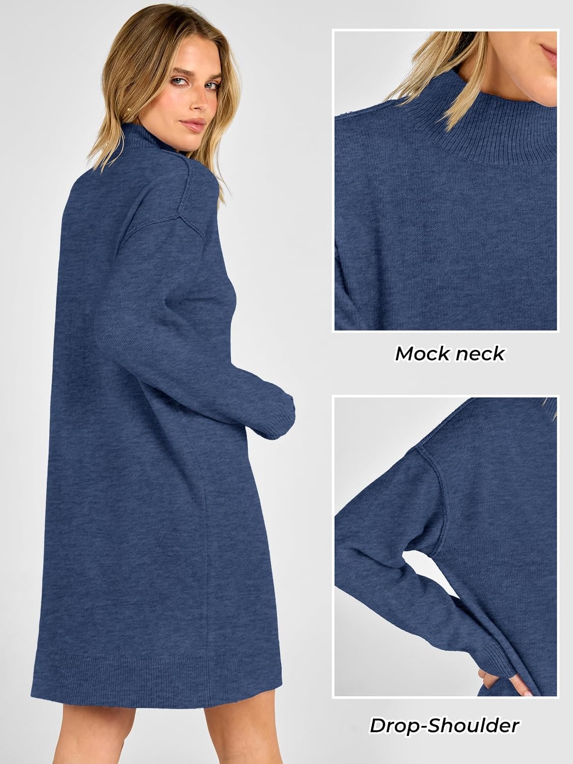 image:imageANRABESS Sweater Dress for Women Fall Oversized Mock Neck Long Sleeve DressBlue