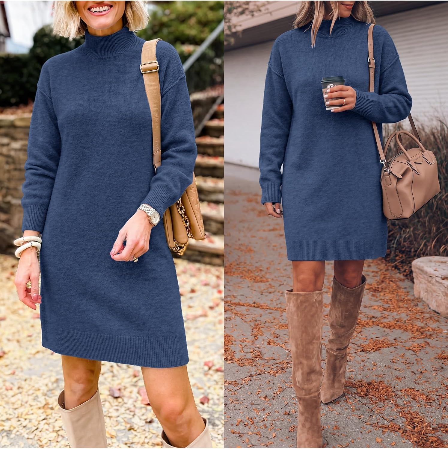 image:imageANRABESS Sweater Dress for Women Fall Oversized Mock Neck Long Sleeve DressBlue