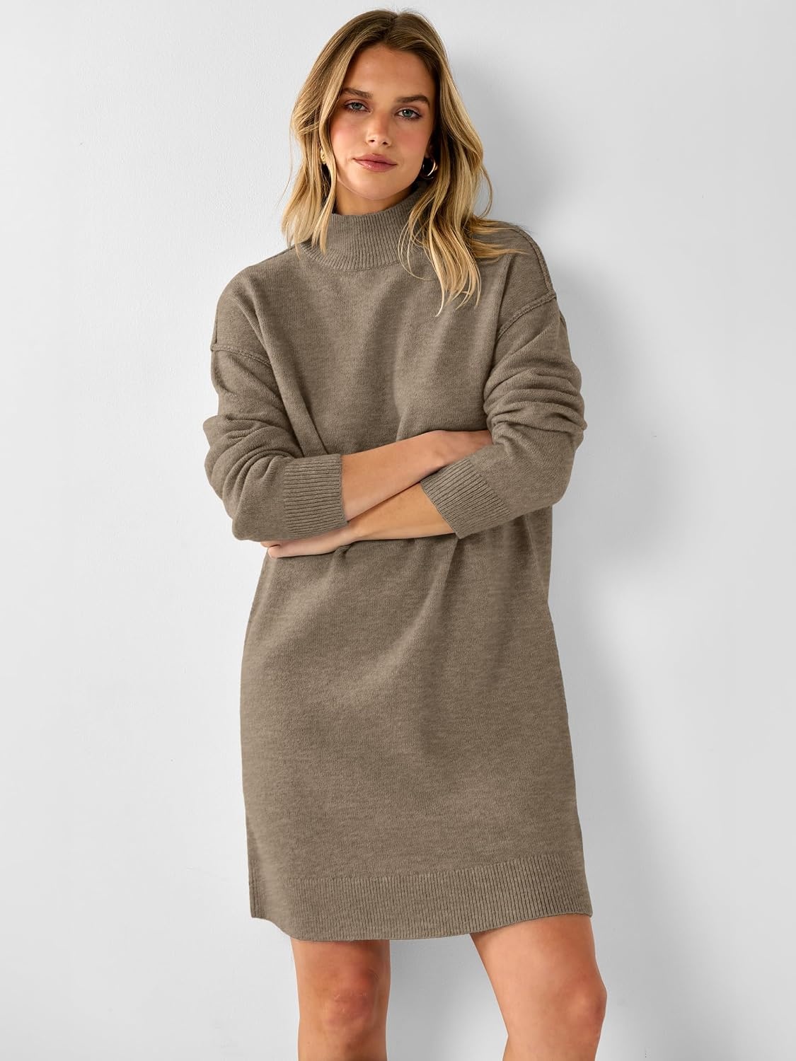 image:imageANRABESS Sweater Dress for Women Fall Oversized Mock Neck Long Sleeve DressCoffee