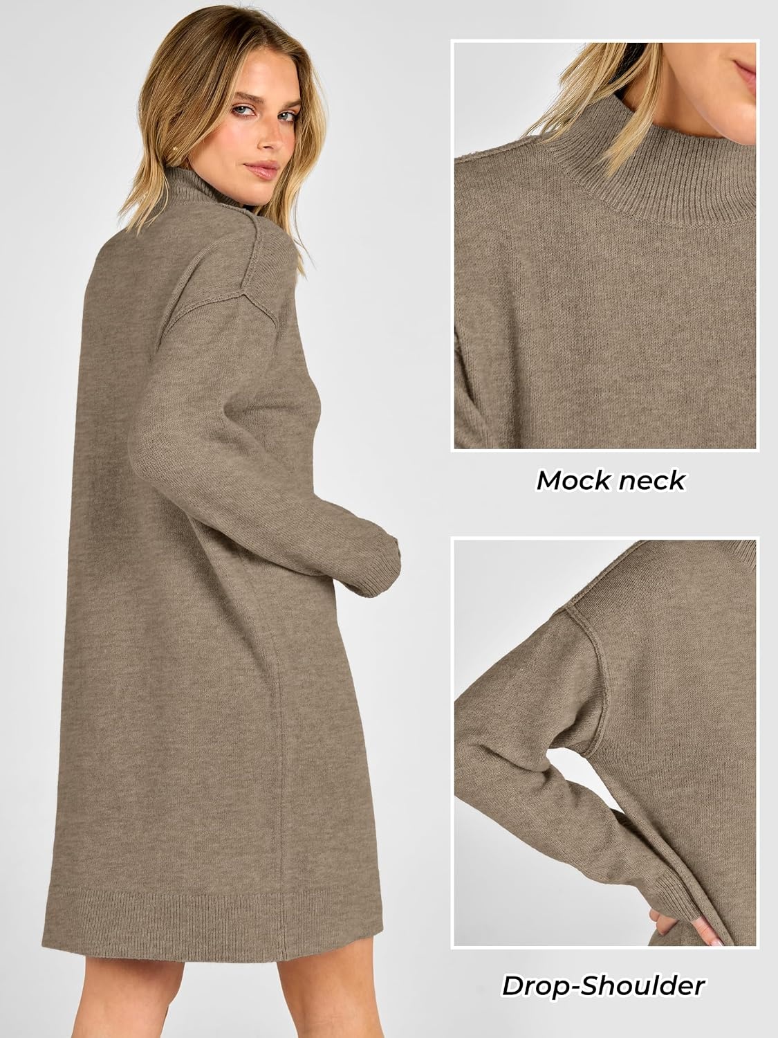 image:imageANRABESS Sweater Dress for Women Fall Oversized Mock Neck Long Sleeve DressCoffee