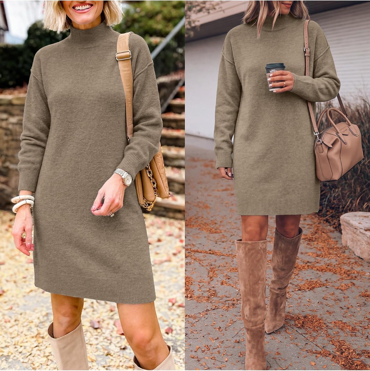 image:imageANRABESS Sweater Dress for Women Fall Oversized Mock Neck Long Sleeve DressCoffee