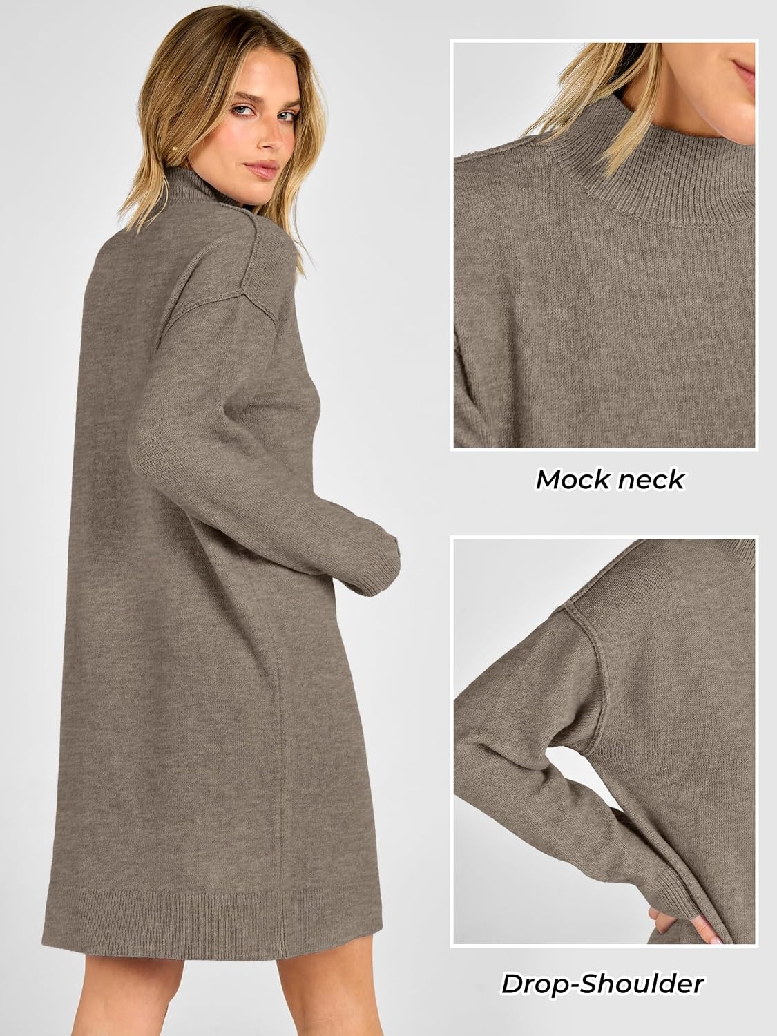 image:imageANRABESS Sweater Dress for Women Fall Oversized Mock Neck Long Sleeve DressDark Khaki