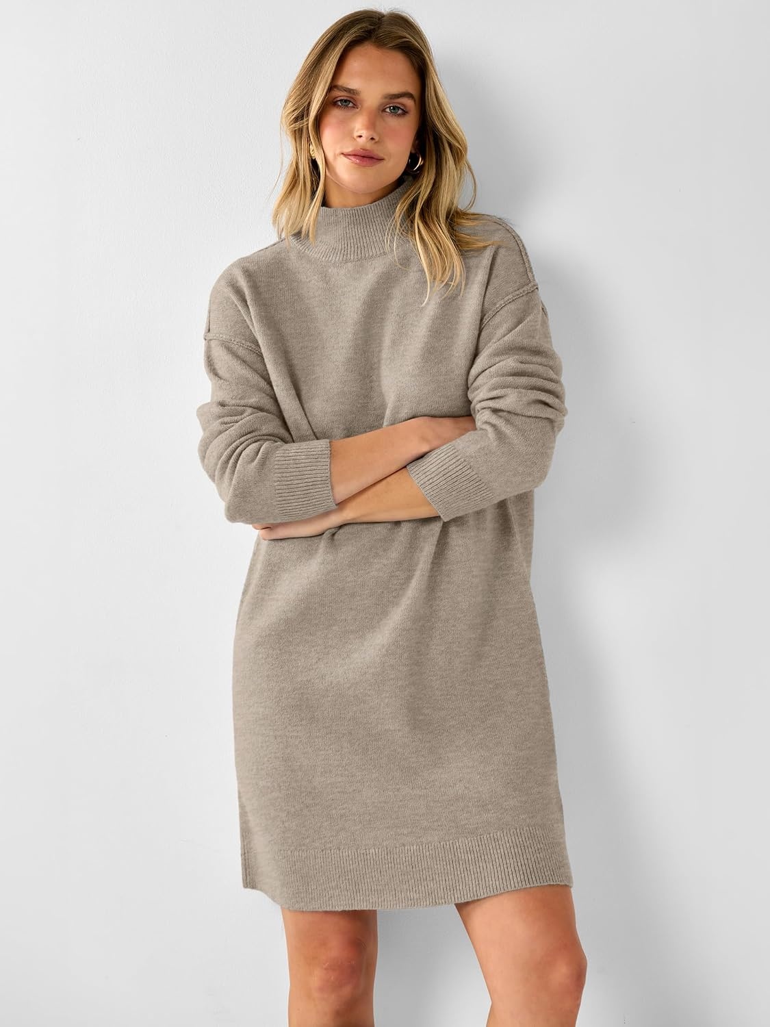 image:imageANRABESS Sweater Dress for Women Fall Oversized Mock Neck Long Sleeve DressKhaki