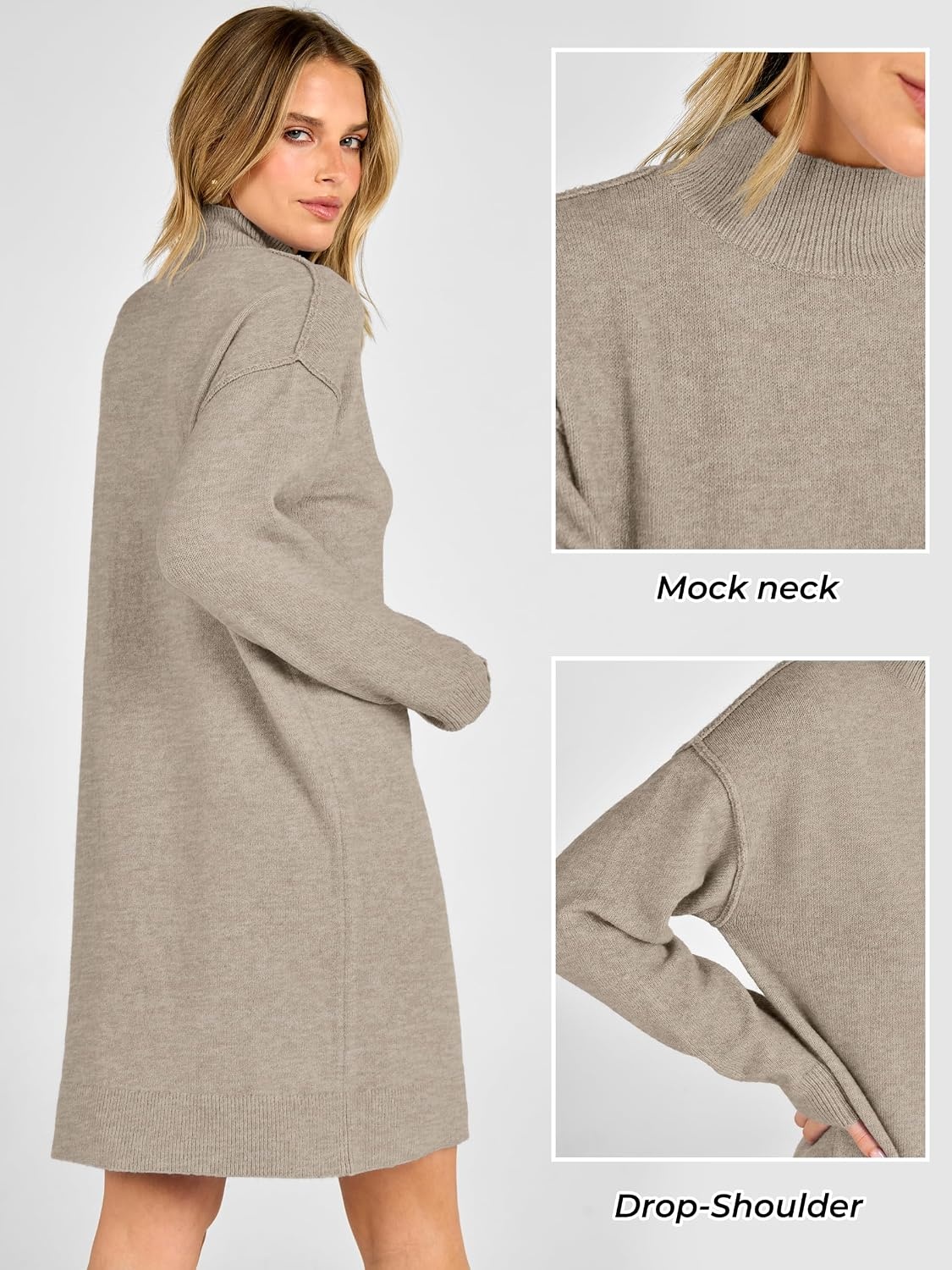 image:imageANRABESS Sweater Dress for Women Fall Oversized Mock Neck Long Sleeve DressKhaki