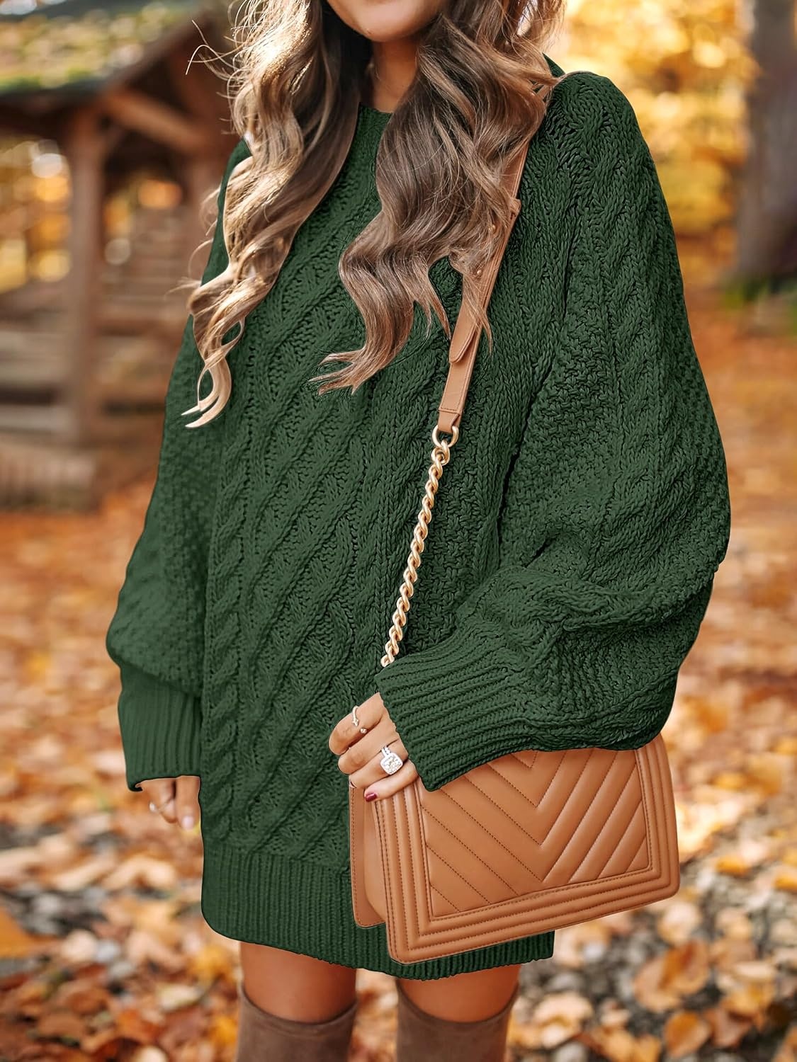image:imageANRABESS Sweater Dress for Women Oversized Cable Knit Fall Long SleeveDeep Green