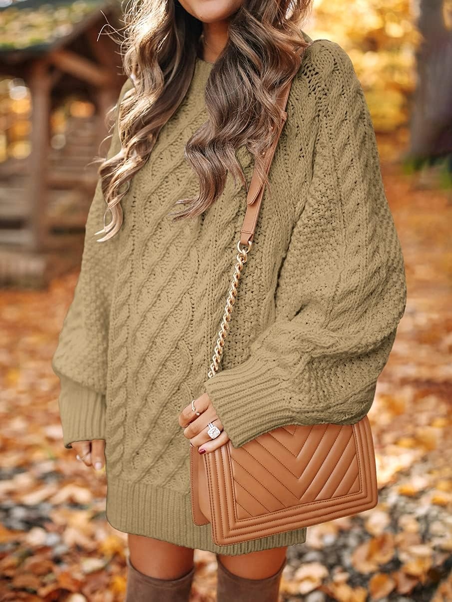 image:imageANRABESS Sweater Dress for Women Oversized Cable Knit Fall Long SleeveKhaki