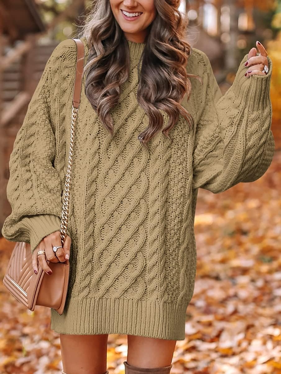 image:imageANRABESS Sweater Dress for Women Oversized Cable Knit Fall Long SleeveKhaki
