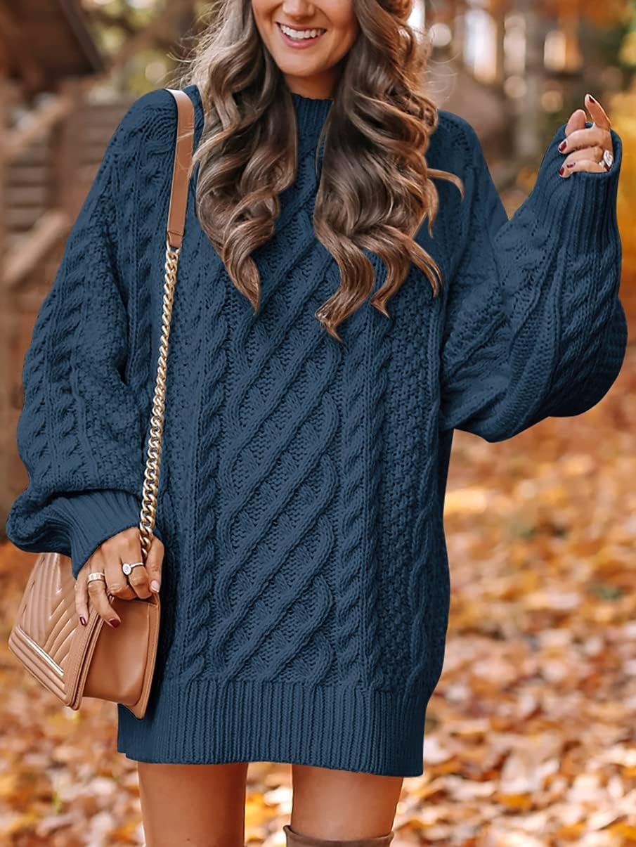 image:imageANRABESS Sweater Dress for Women Oversized Cable Knit Fall Long SleeveNavy