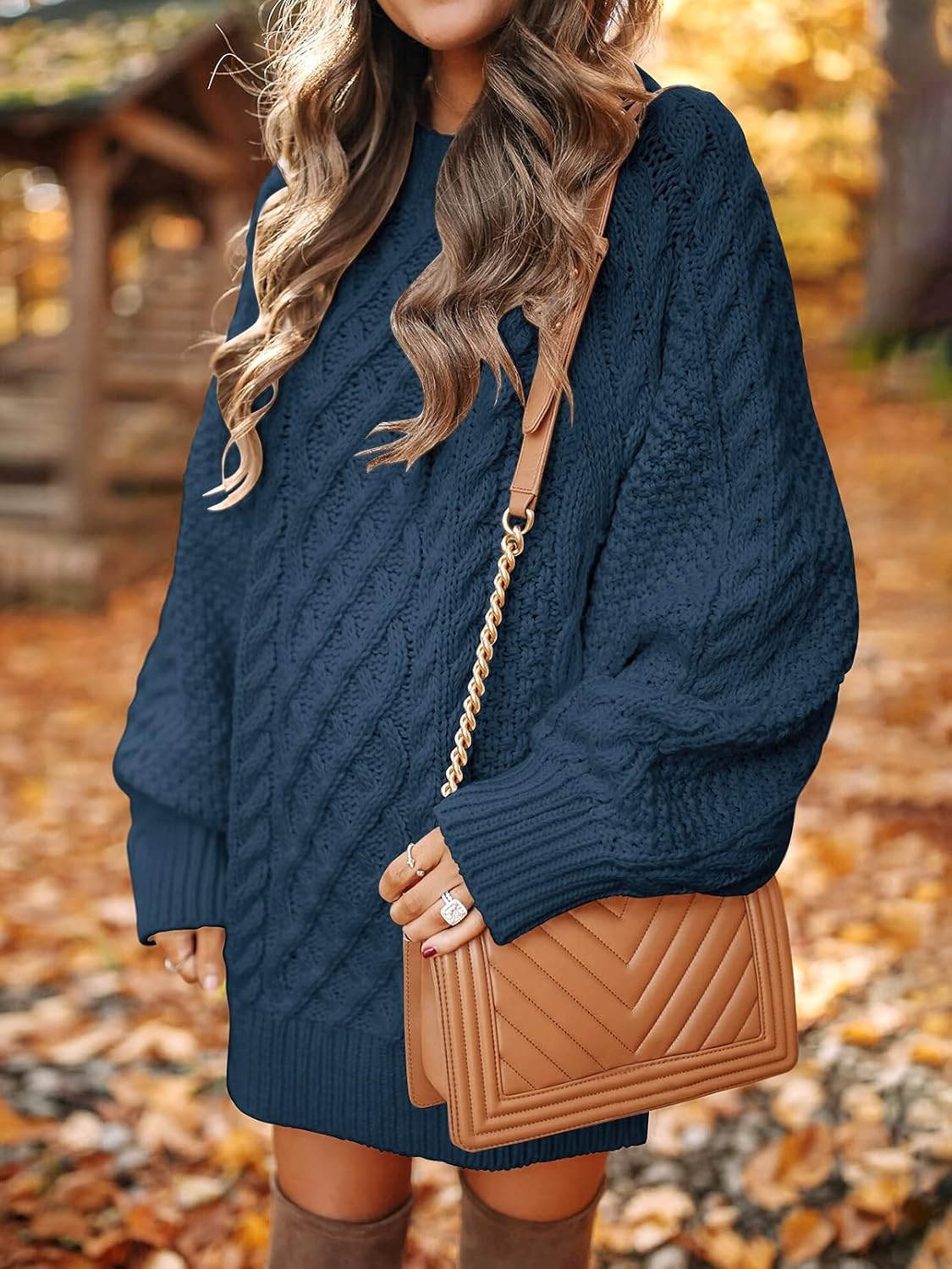 image:imageANRABESS Sweater Dress for Women Oversized Cable Knit Fall Long SleeveNavy