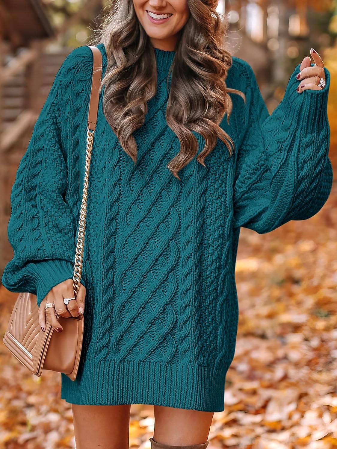 image:imageANRABESS Sweater Dress for Women Oversized Cable Knit Fall Long SleeveOpal