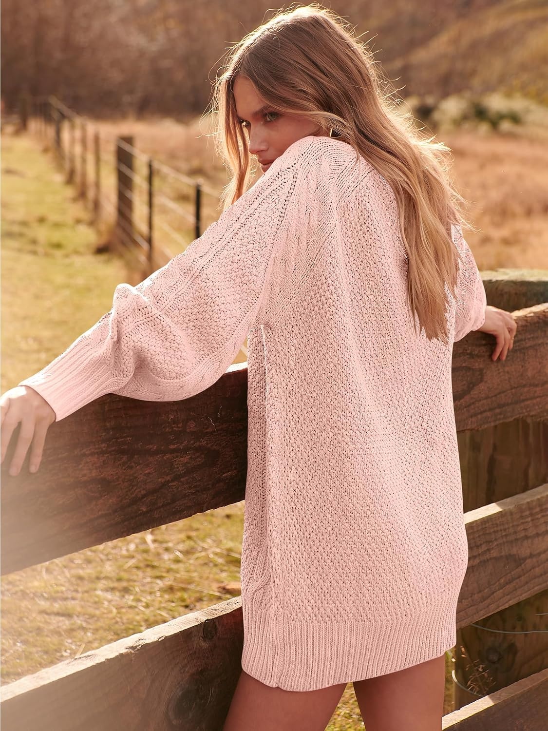 image:imageANRABESS Sweater Dress for Women Oversized Cable Knit Fall Long SleevePink