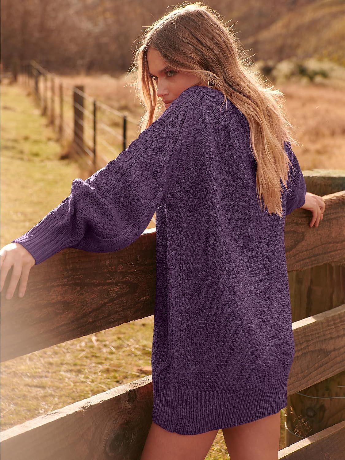 image:imageANRABESS Sweater Dress for Women Oversized Cable Knit Fall Long SleevePurple