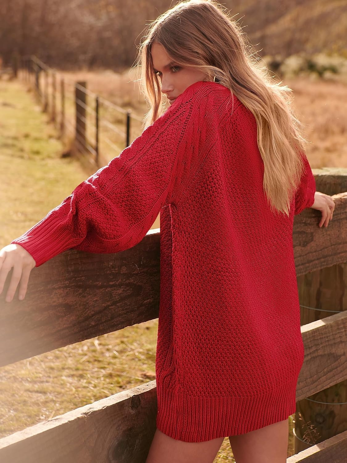 image:imageANRABESS Sweater Dress for Women Oversized Cable Knit Fall Long SleeveRed
