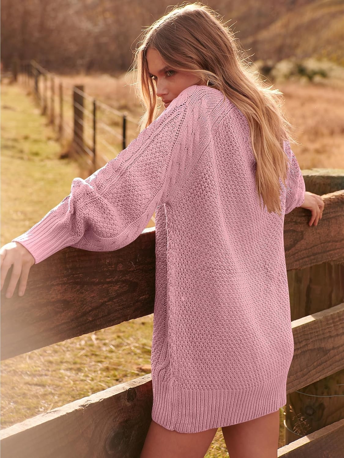 image:imageANRABESS Sweater Dress for Women Oversized Cable Knit Fall Long SleeveRed Pink