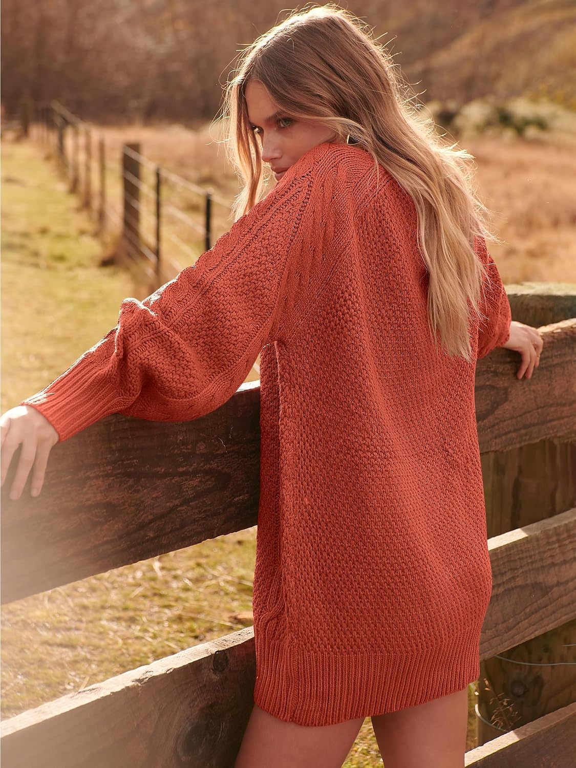 image:imageANRABESS Sweater Dress for Women Oversized Cable Knit Fall Long SleeveRust Orange