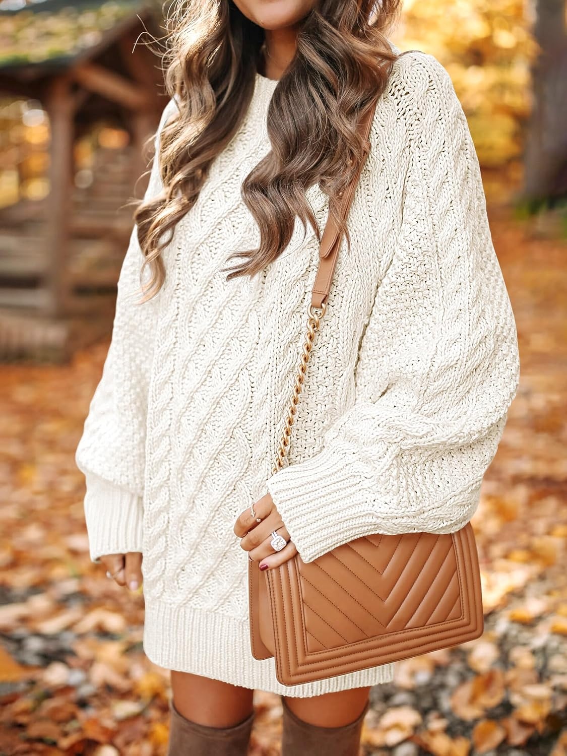 image:imageANRABESS Sweater Dress for Women Oversized Cable Knit Fall Long SleeveWhite