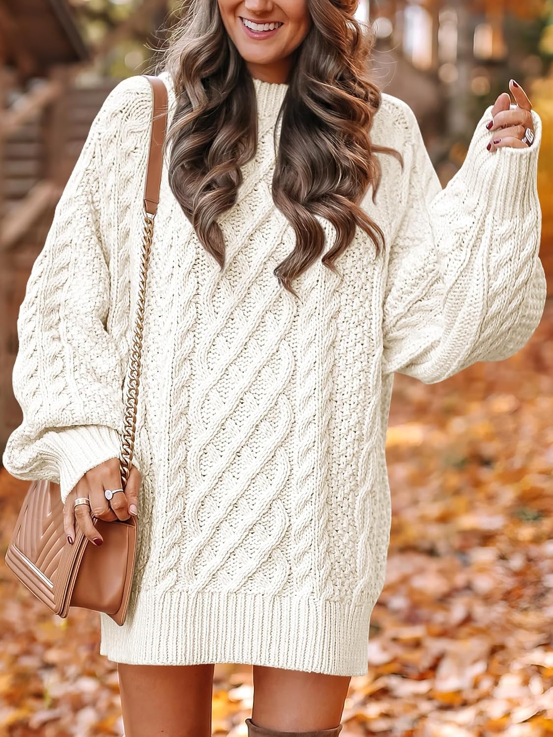 image:imageANRABESS Sweater Dress for Women Oversized Cable Knit Fall Long SleeveWhite
