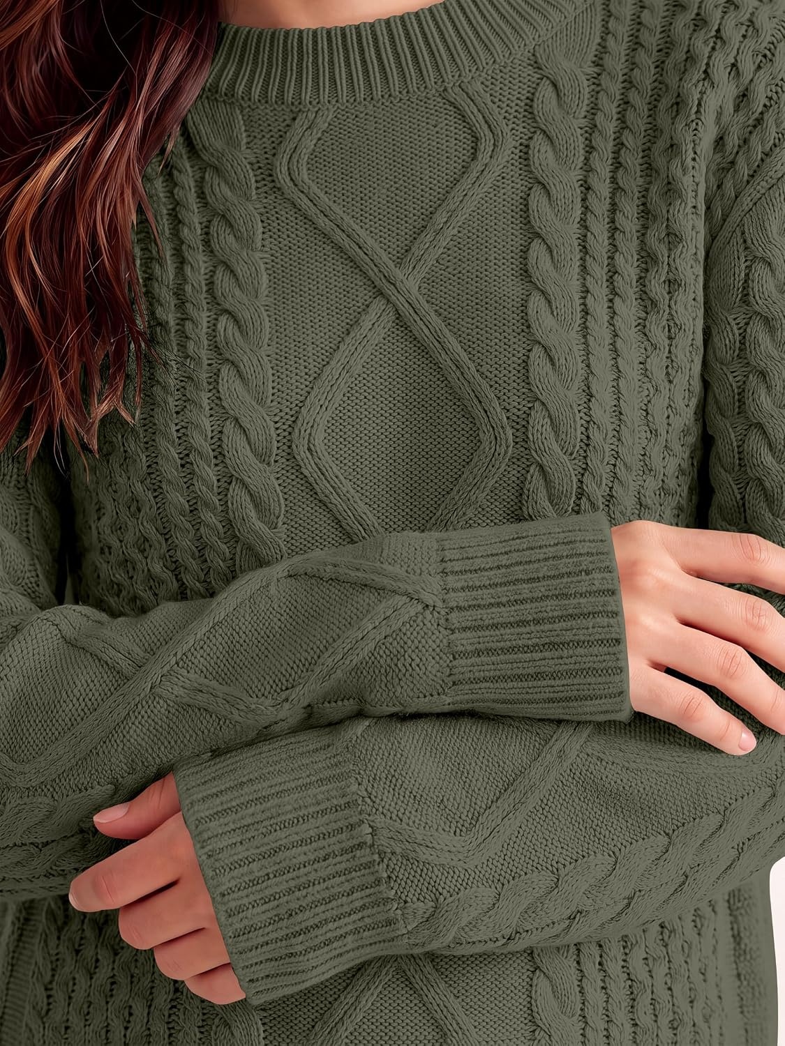 image:imageANRABESS Sweaters for Women Oversized Cable Knit Pullover Fall OutfitsArmy Green
