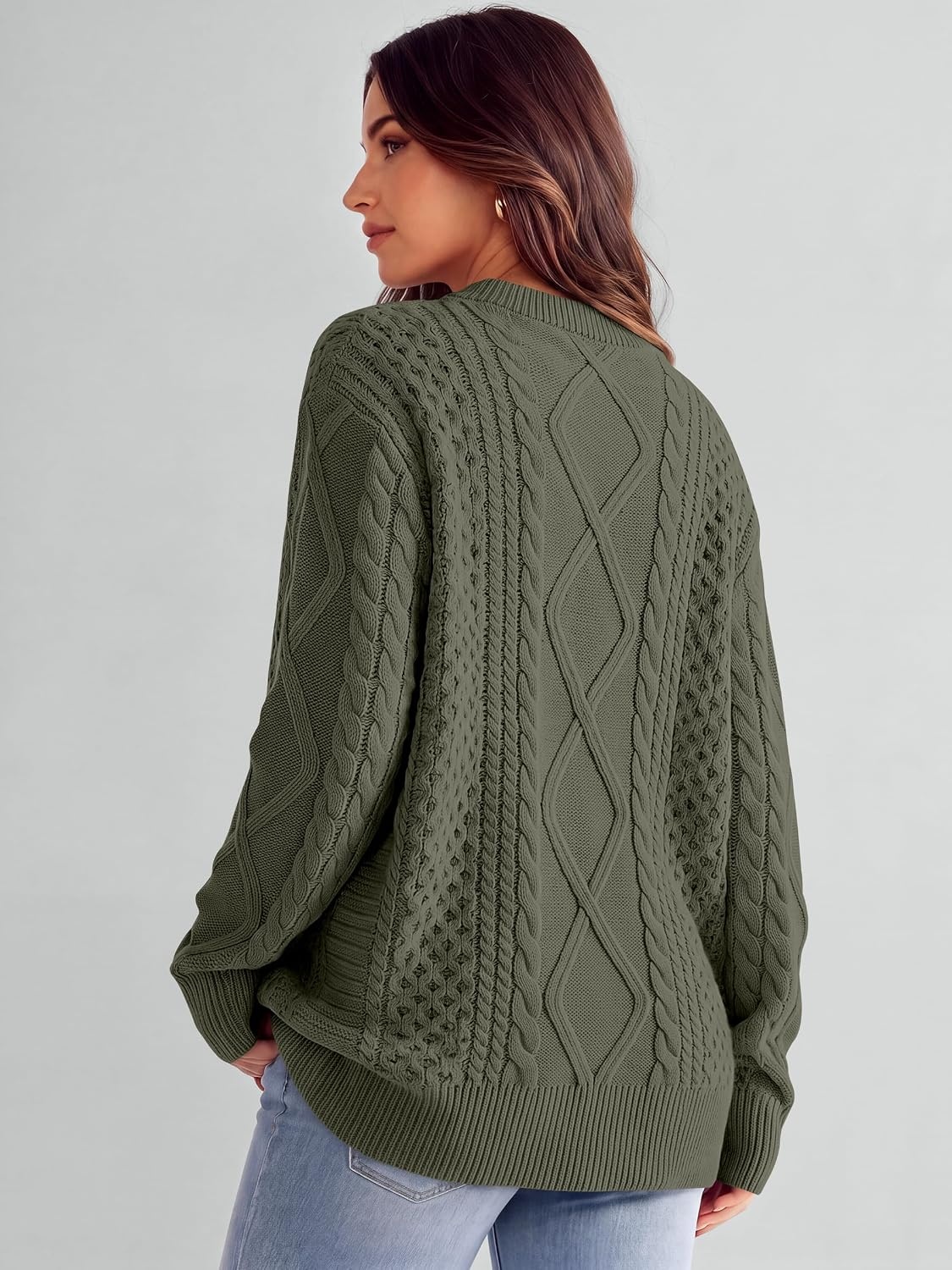 image:imageANRABESS Sweaters for Women Oversized Cable Knit Pullover Fall OutfitsArmy Green