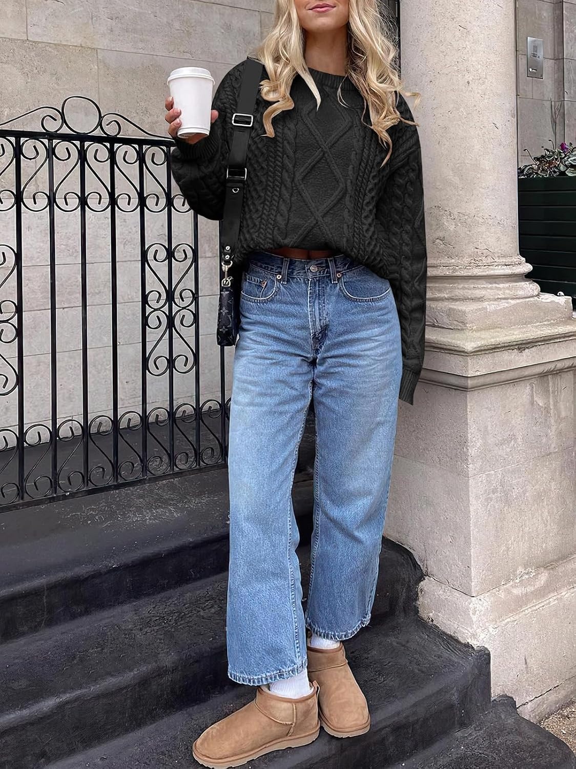 image:imageANRABESS Sweaters for Women Oversized Cable Knit Pullover Fall OutfitsBlack