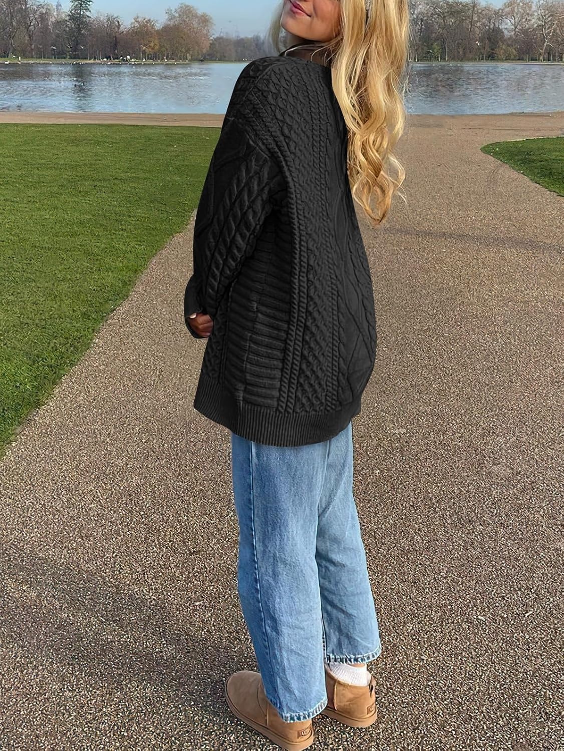 image:imageANRABESS Sweaters for Women Oversized Cable Knit Pullover Fall OutfitsBlack