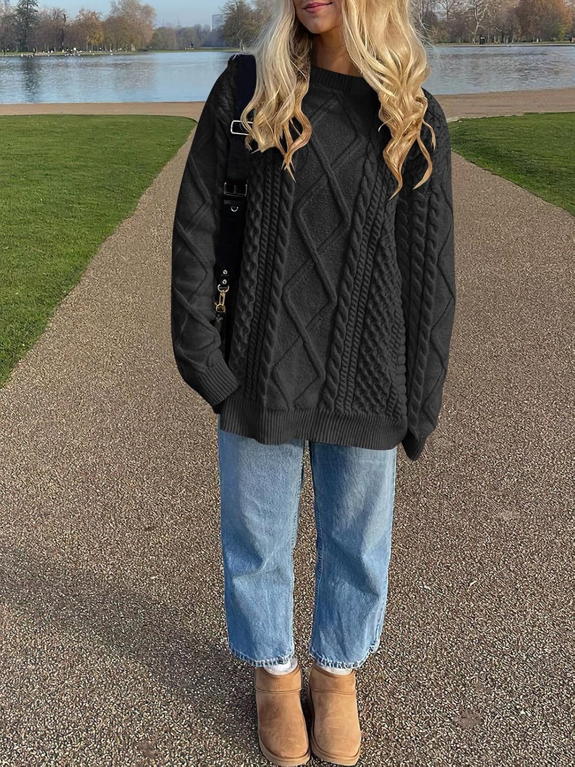 image:imageANRABESS Sweaters for Women Oversized Cable Knit Pullover Fall OutfitsBlack