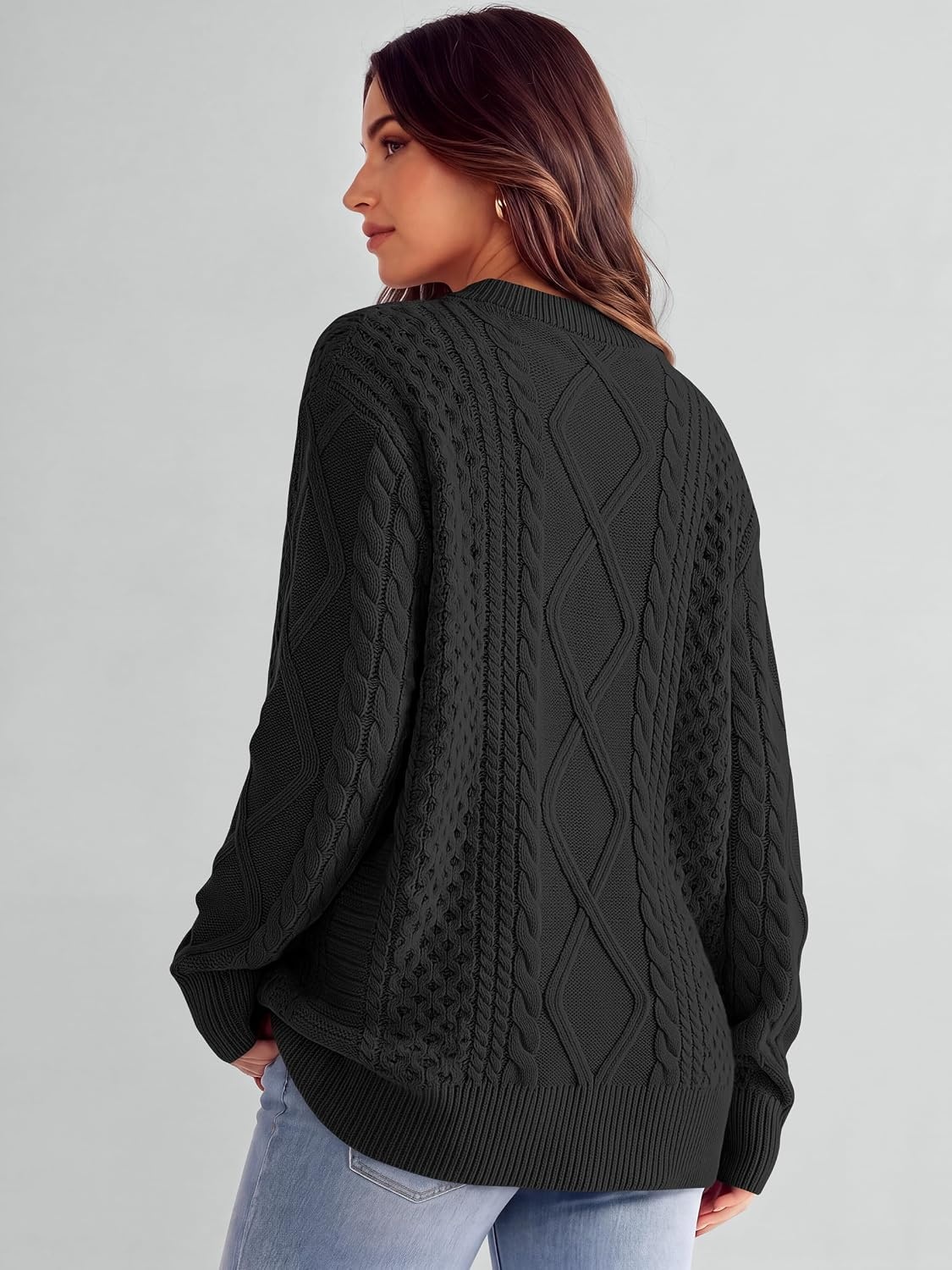 image:imageANRABESS Sweaters for Women Oversized Cable Knit Pullover Fall OutfitsBlack
