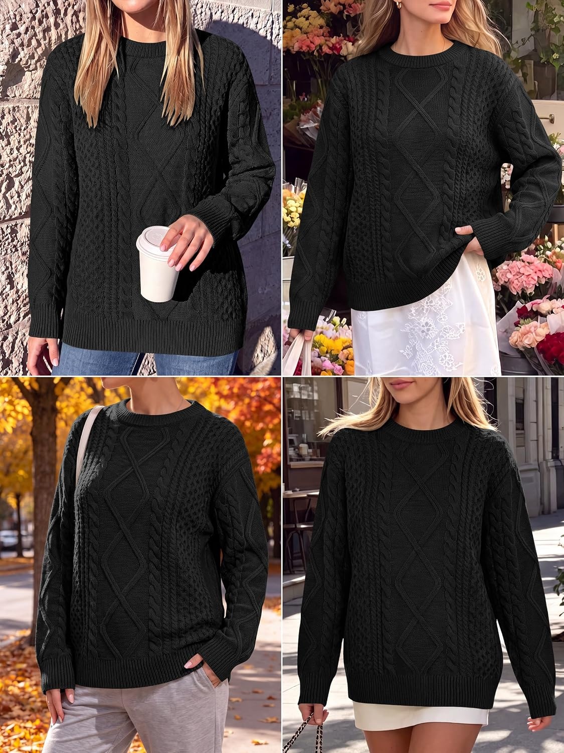 image:imageANRABESS Sweaters for Women Oversized Cable Knit Pullover Fall OutfitsBlack