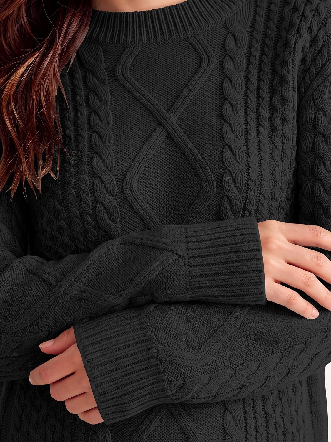 image:imageANRABESS Sweaters for Women Oversized Cable Knit Pullover Fall OutfitsBlack