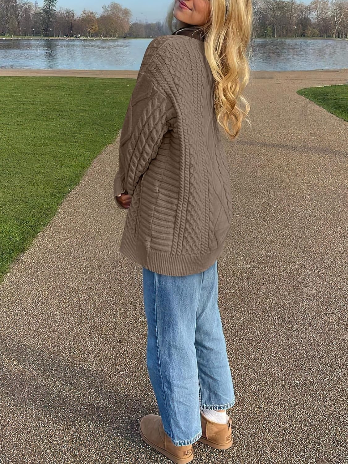 image:imageANRABESS Sweaters for Women Oversized Cable Knit Pullover Fall OutfitsCoffee
