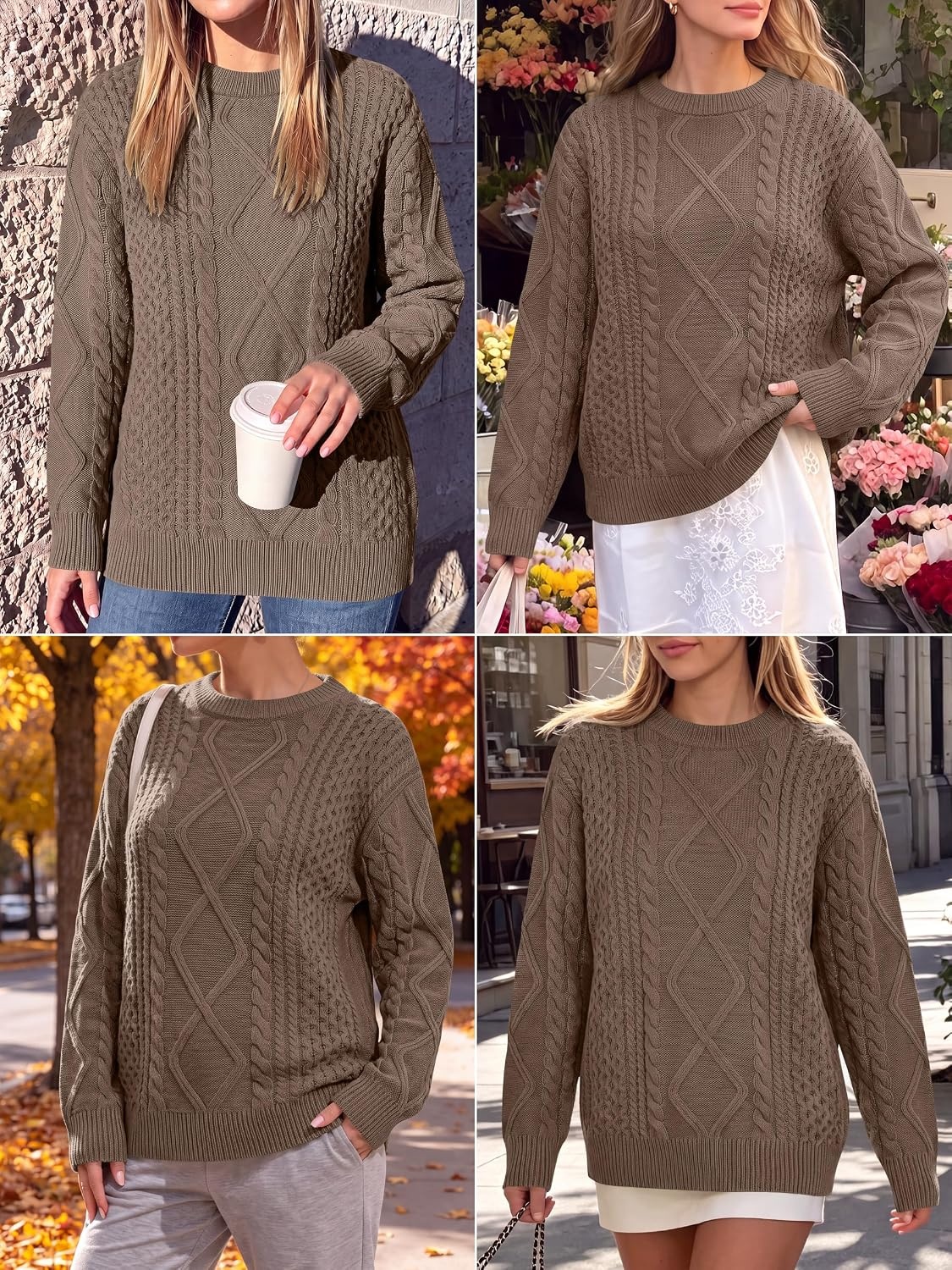 image:imageANRABESS Sweaters for Women Oversized Cable Knit Pullover Fall OutfitsCoffee