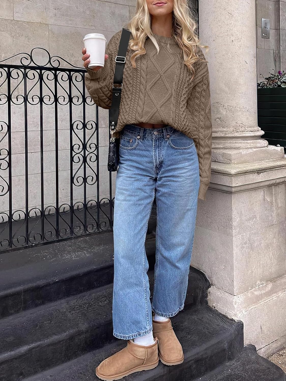 image:imageANRABESS Sweaters for Women Oversized Cable Knit Pullover Fall OutfitsCoffee