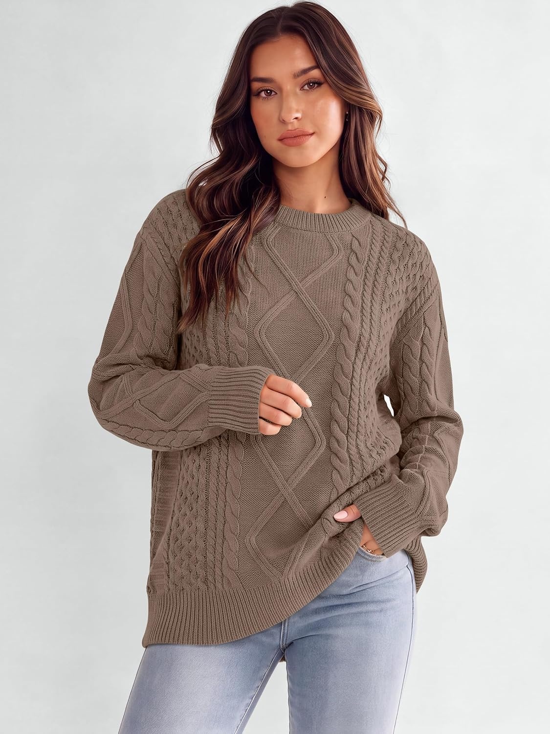 image:imageANRABESS Sweaters for Women Oversized Cable Knit Pullover Fall OutfitsCoffee