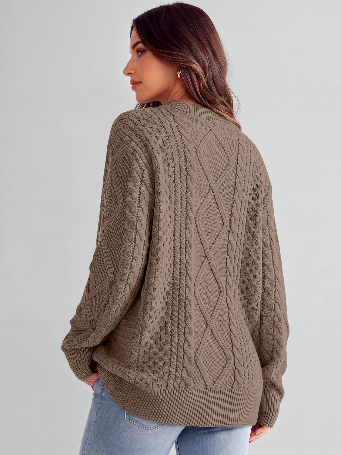 image:imageANRABESS Sweaters for Women Oversized Cable Knit Pullover Fall OutfitsCoffee