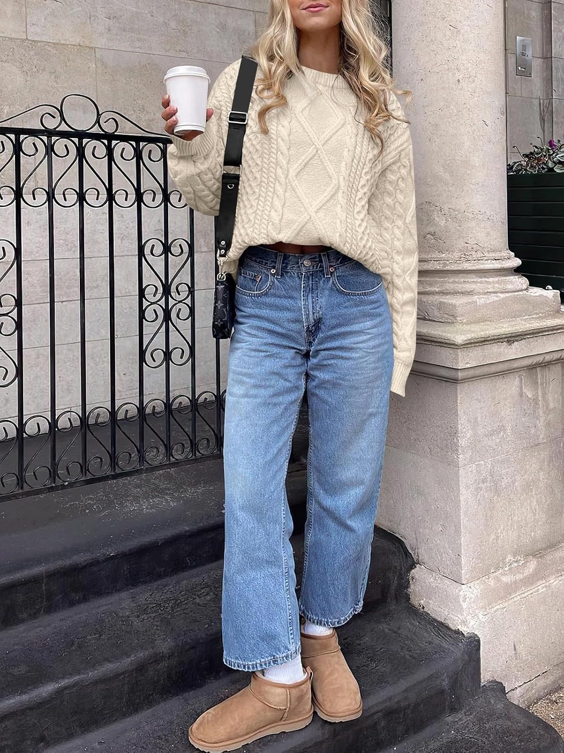 image:imageANRABESS Sweaters for Women Oversized Cable Knit Pullover Fall OutfitsCream