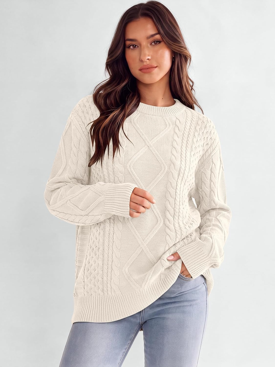 image:imageANRABESS Sweaters for Women Oversized Cable Knit Pullover Fall OutfitsCream