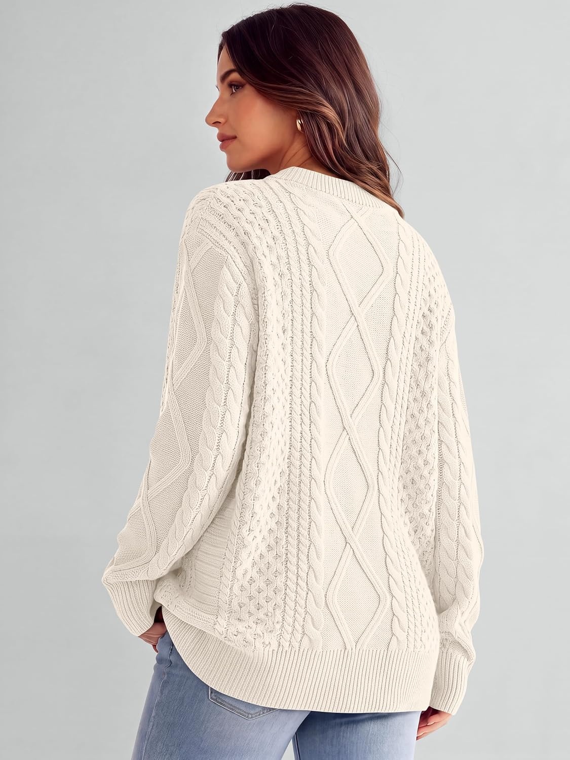 image:imageANRABESS Sweaters for Women Oversized Cable Knit Pullover Fall OutfitsCream