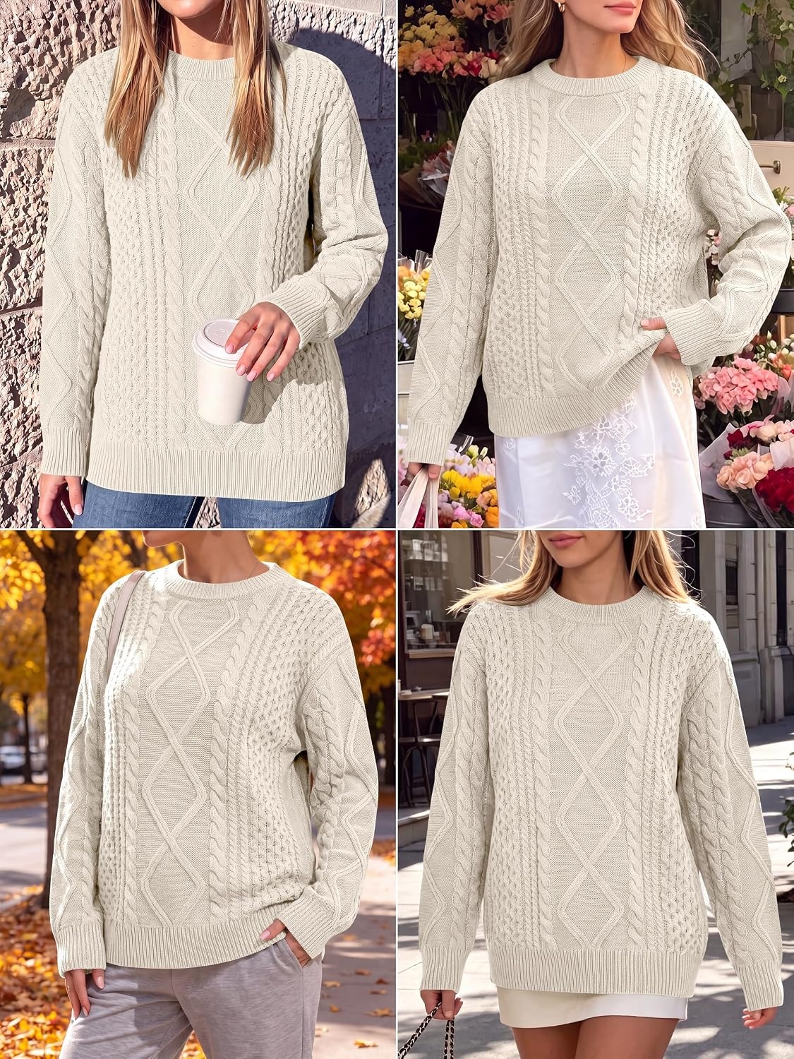 image:imageANRABESS Sweaters for Women Oversized Cable Knit Pullover Fall OutfitsCream