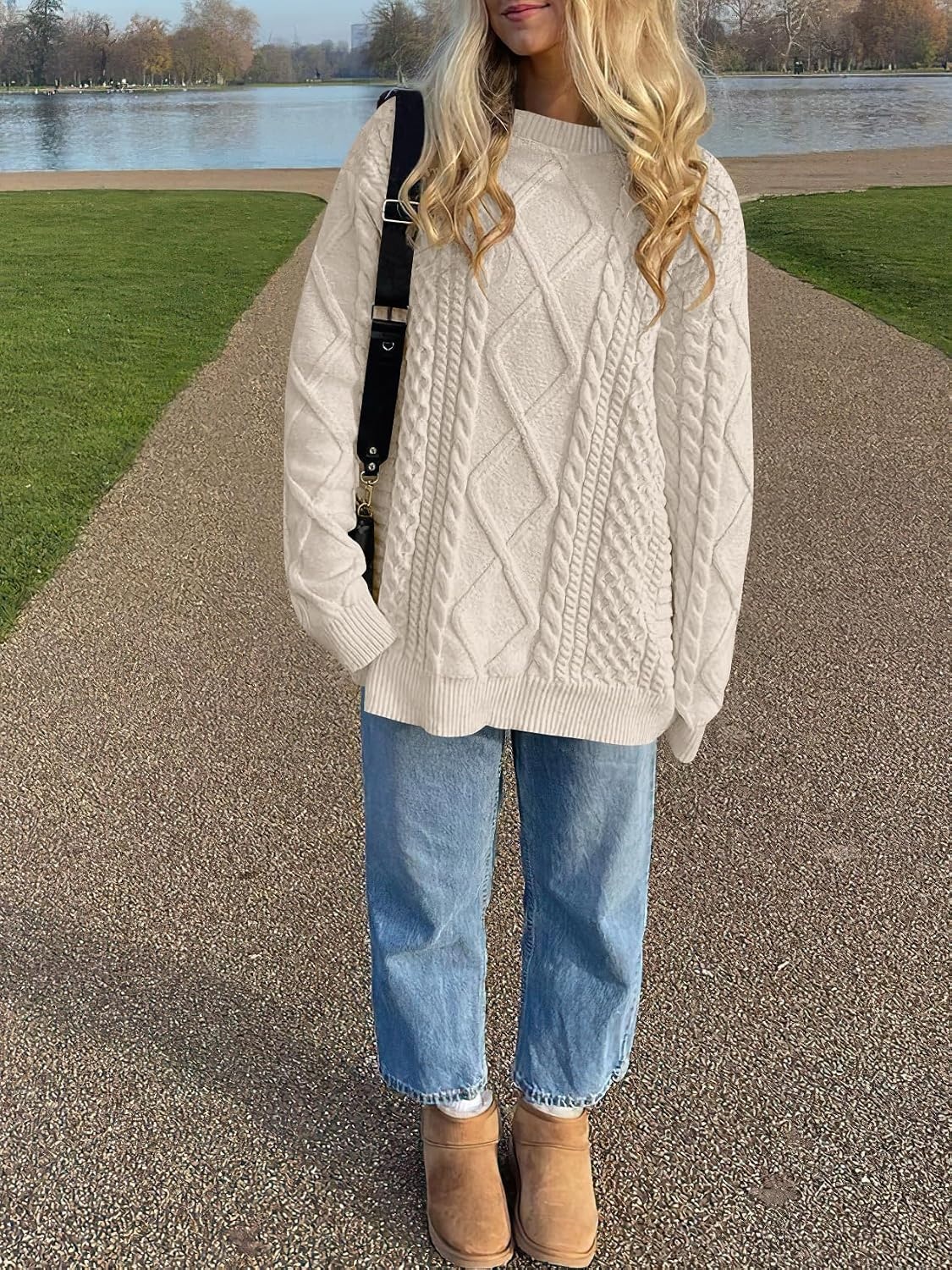 image:imageANRABESS Sweaters for Women Oversized Cable Knit Pullover Fall OutfitsCream