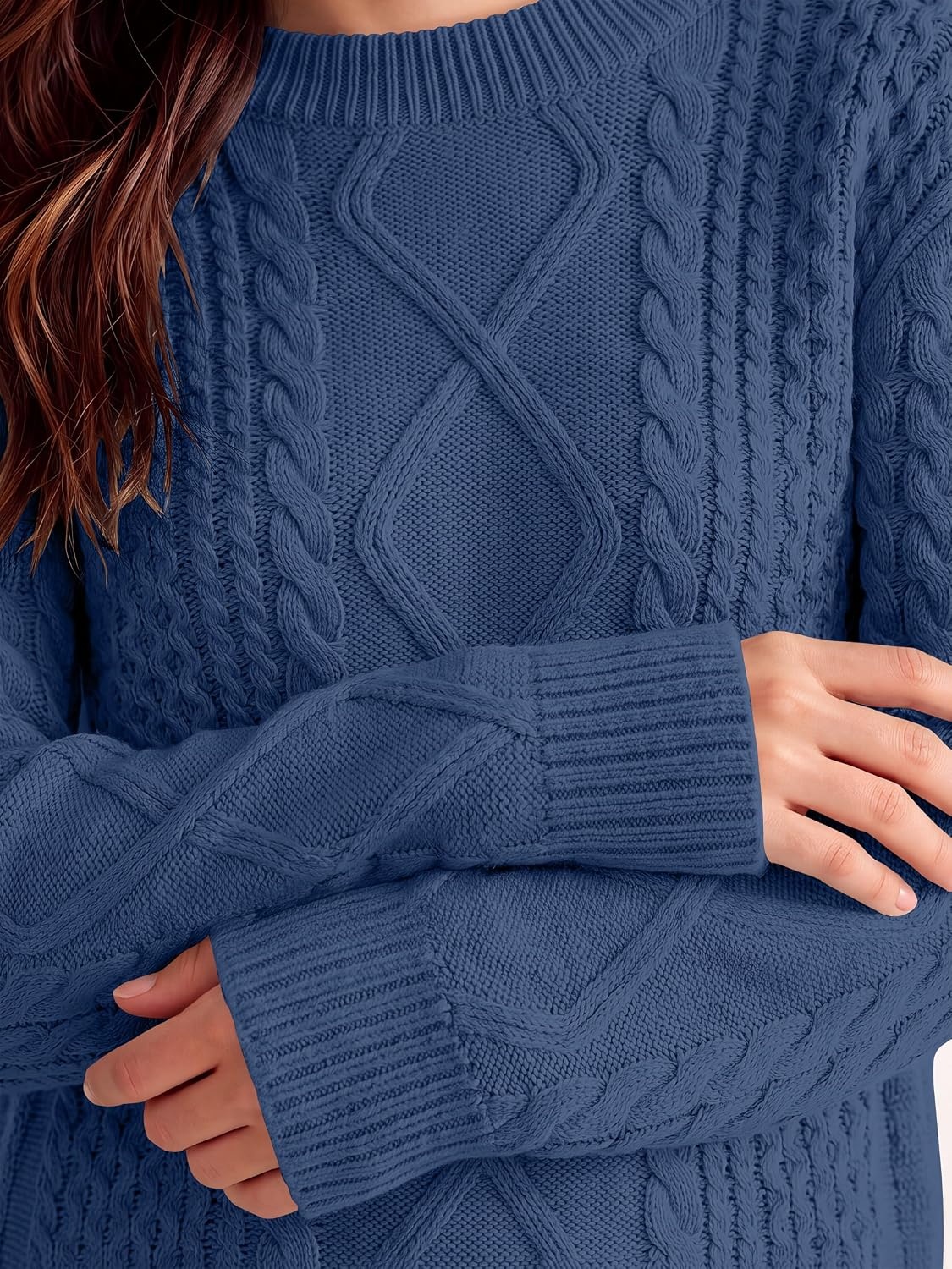 image:imageANRABESS Sweaters for Women Oversized Cable Knit Pullover Fall OutfitsDeep Blue