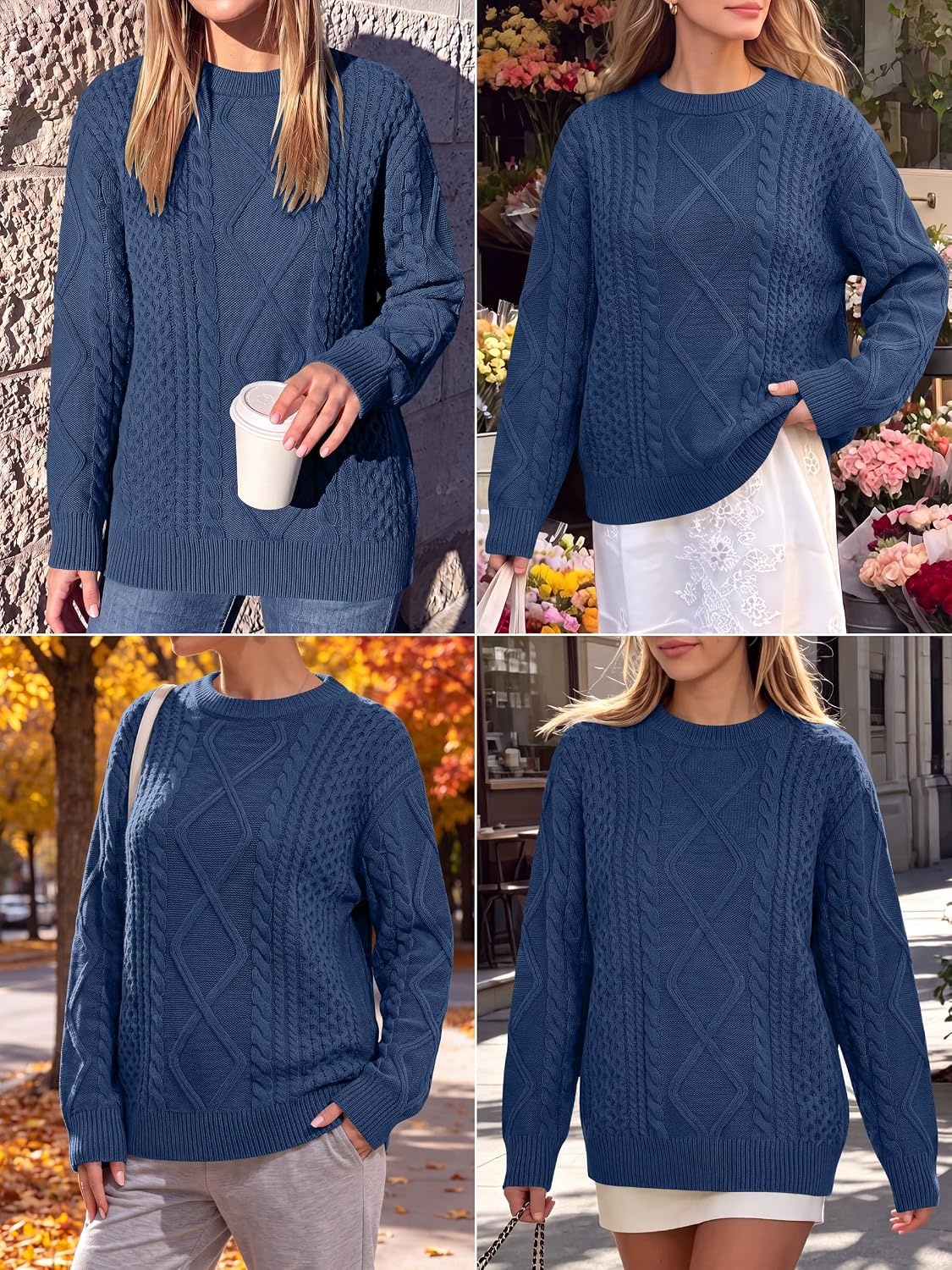 image:imageANRABESS Sweaters for Women Oversized Cable Knit Pullover Fall OutfitsDeep Blue