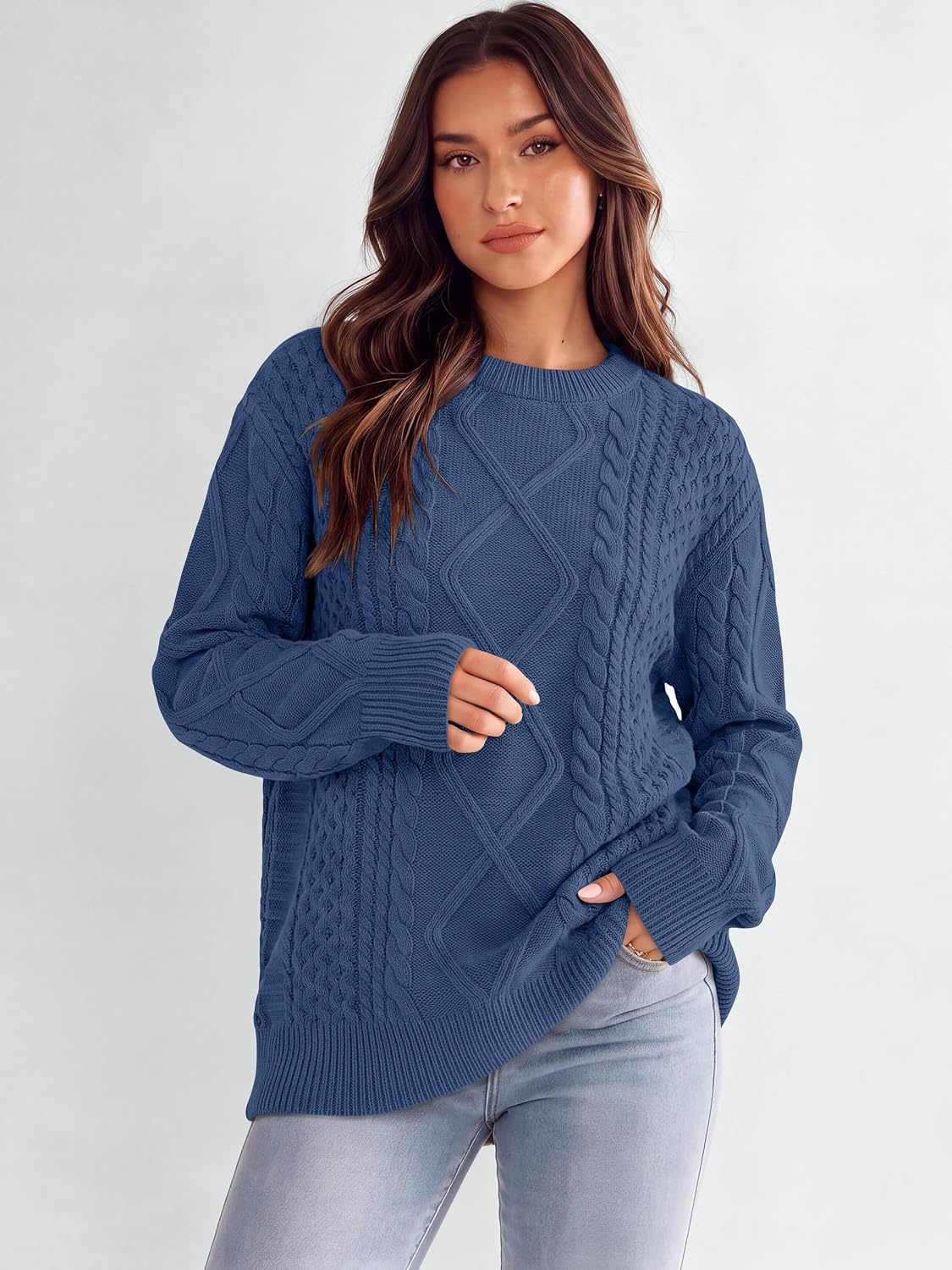 image:imageANRABESS Sweaters for Women Oversized Cable Knit Pullover Fall OutfitsDeep Blue
